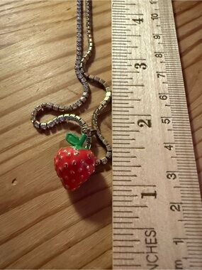 Playful Red Strawberry Pendant Necklace with Green Leaf Accent
